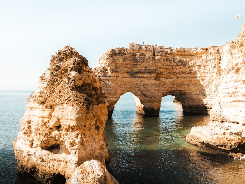 Viewpoint of the beach and Arch at Praia da Marinha, Algarve, Portugal